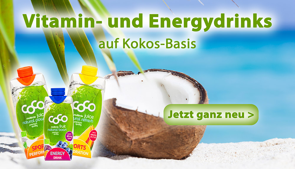 Bild: Kokos-Drinks - Vitamine und Energie verlinkt auf https://www.blauer-planet.de/angebote/kokoswasser?pk_campaign=slider