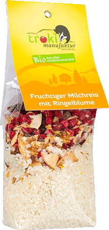 Fruchtiger Milchreis mit Ringelblume