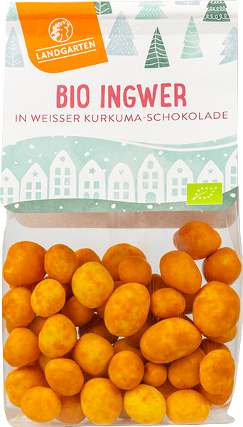 Produktbild zu Artikel Ingwer in weißer Kurkuma-Schokolade