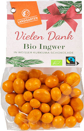 Ingwer in weißer Kurkuma-Schokolade