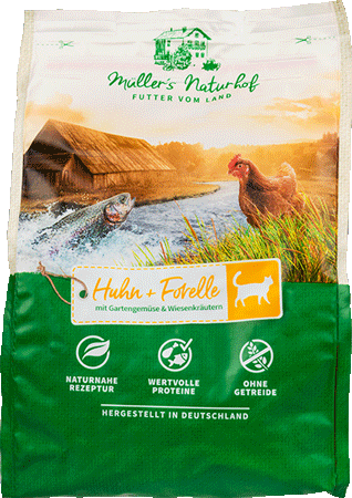 Müller's Naturhof Trockenfutter für Katzen - Huhn & Forelle <br>